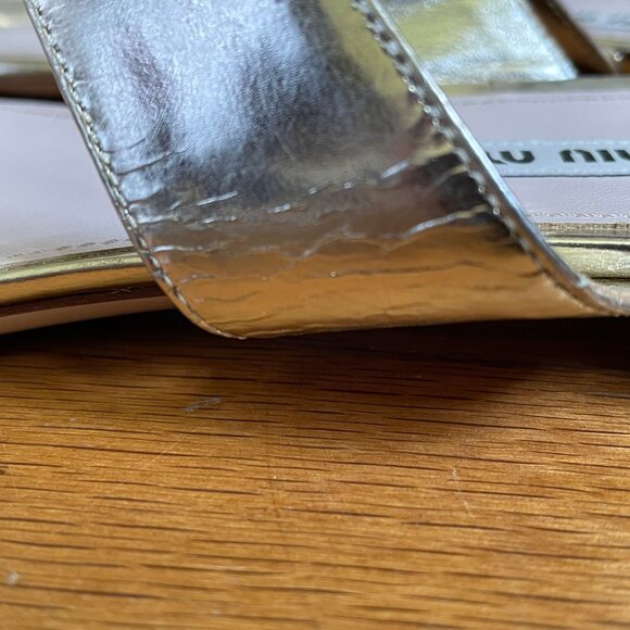 Miu Miu Metallic Gold Sandals with Rhinestone Heel Design, Size 41 EU - Picture 13 of 16